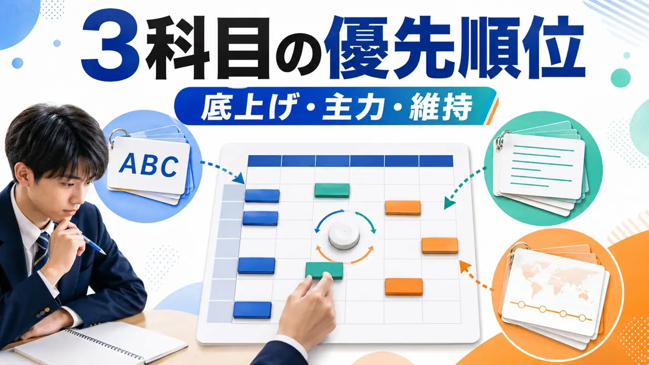 私立文系3科目を底上げ・主力・維持に分けて時間配分を考えるアイキャッチ
