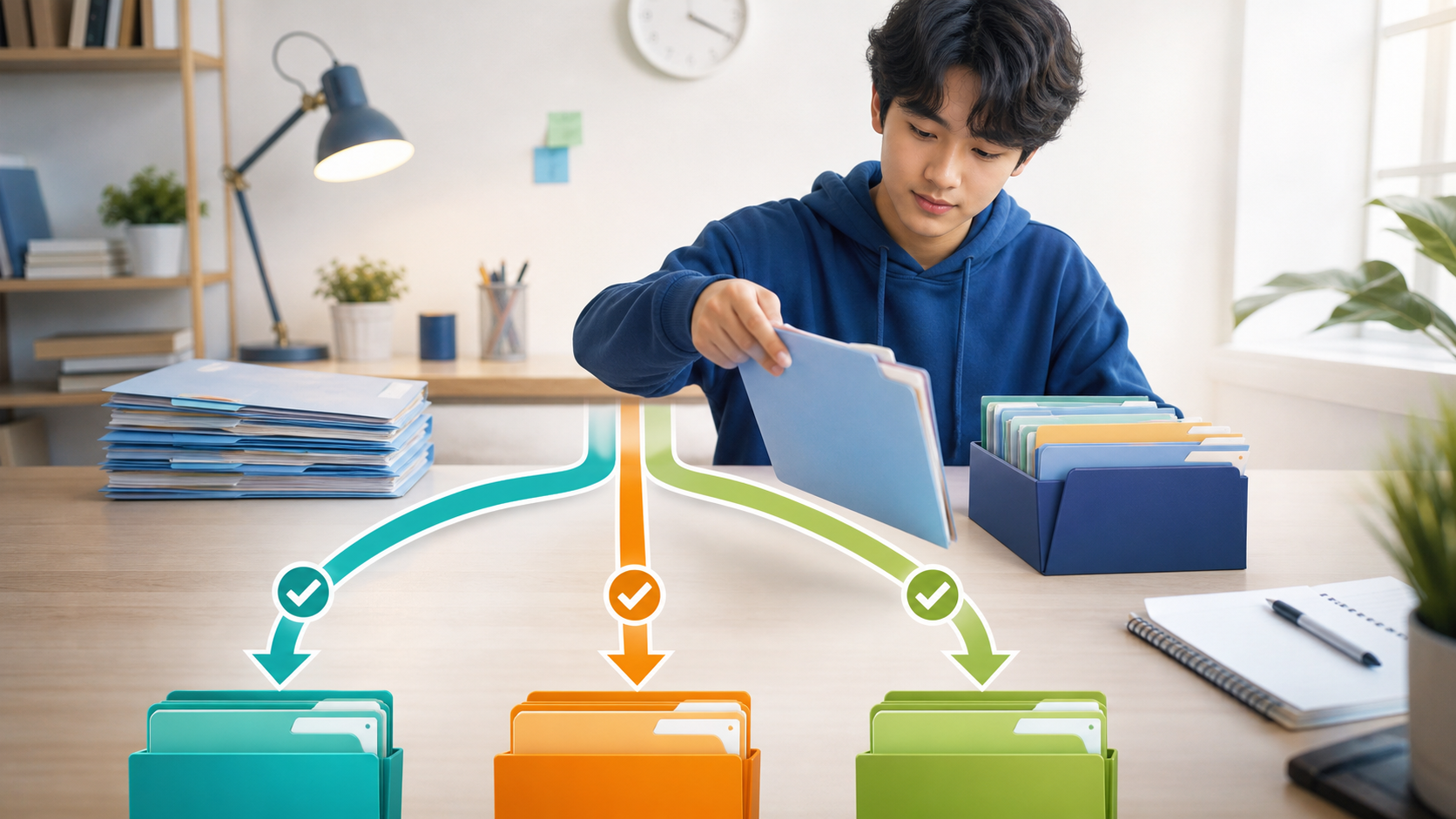 第一志望と併願校を3つの優先ルートに仕分ける受験生のイメージ